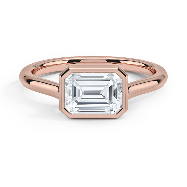 Emerald Cut Diamond Bezel Engagement Ring, Minimalist Solitaire Ring, Modern Promise Ring