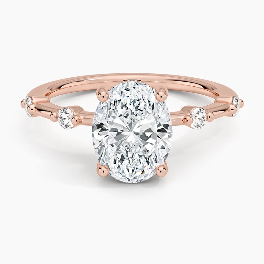 Oval Cut Moissanite Engagement Ring, Solitaire Diamond Ring with Side Stones, Minimalist Promise Ring