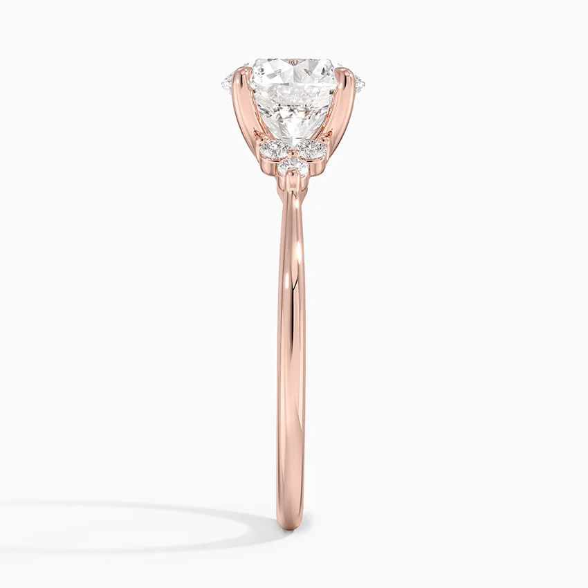 Classic Round Solitaire Diamond Ring with Side Accent Stones, Minimalist Engagement Ring