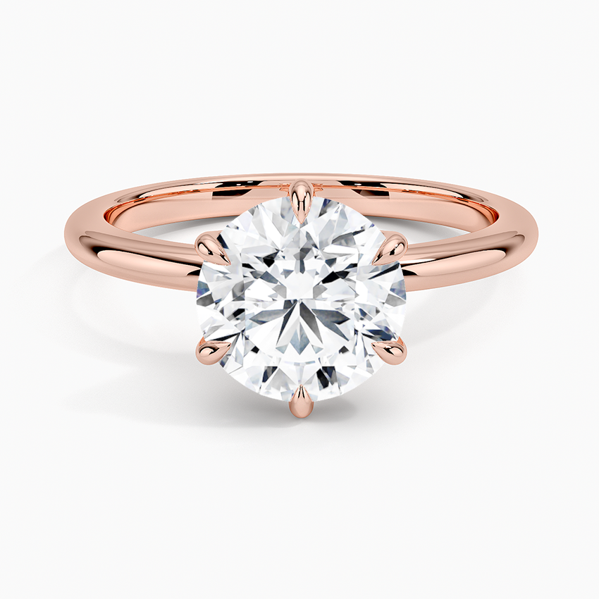 Round Cut Solitaire Engagement Ring, 6 Prong Diamond Ring, Classic Minimalist Bridal Ring
