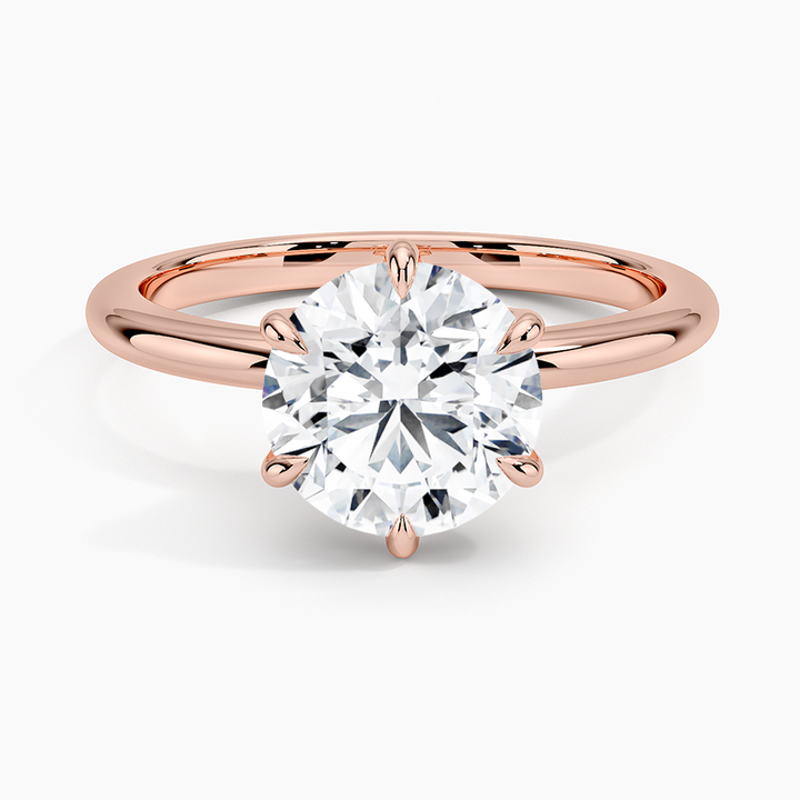 Round Cut Solitaire Engagement Ring, 6 Prong Diamond Ring, Classic Minimalist Bridal Ring