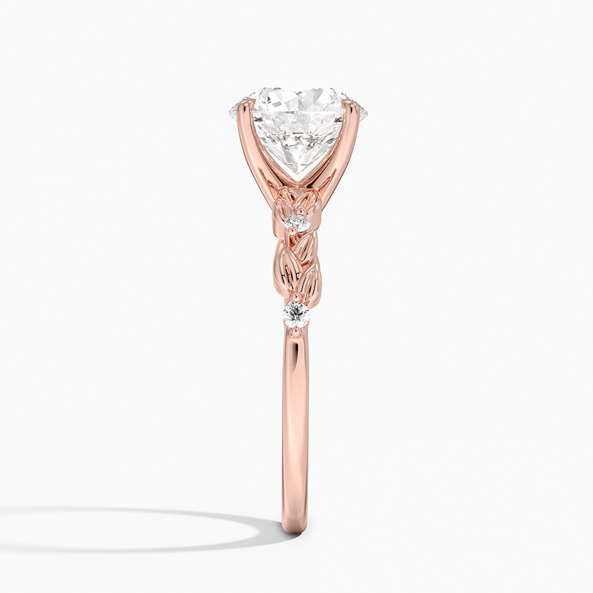 Round Cut Diamond Engagement Ring, Nature Inspired Leaf Band Ring, Floral Vine Gold Ring
