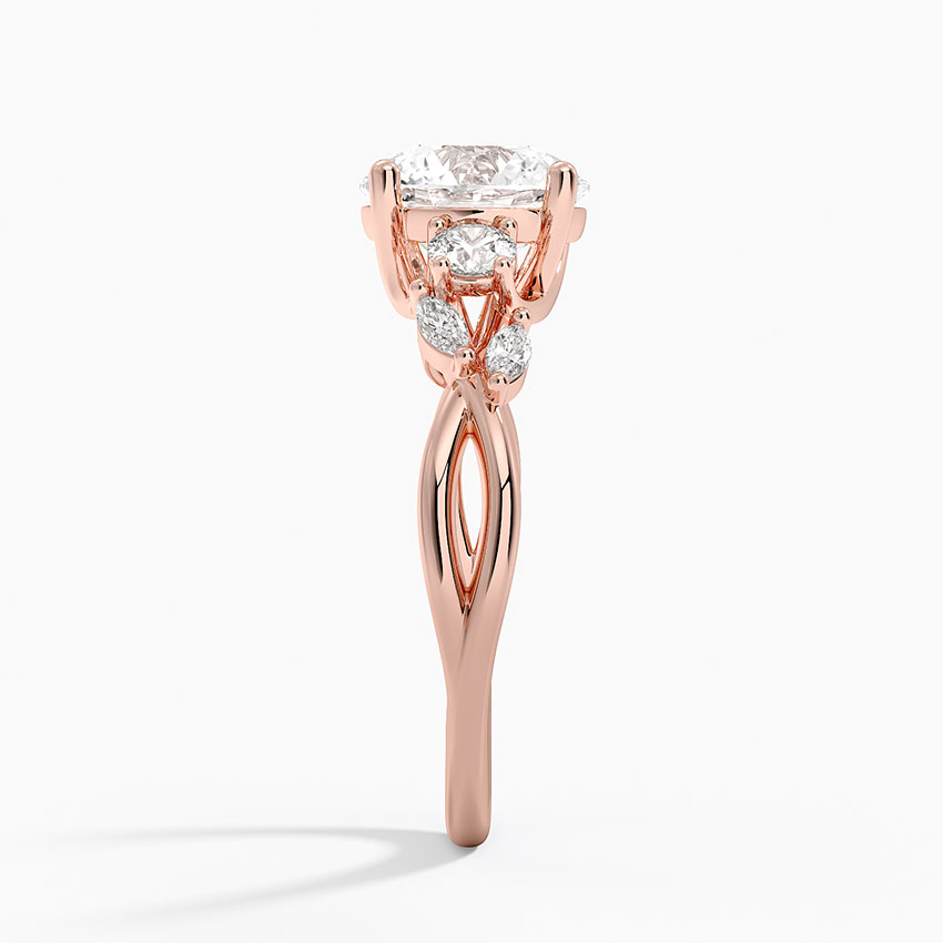 Round Cut Moissanite Engagement Ring, Three Stone Diamond Ring, Twisted Shank Bridal Ring