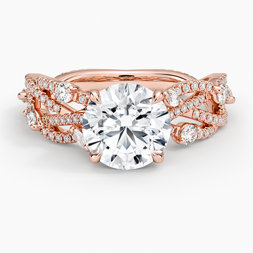 Vintage Inspired Round Cut Moissanite Engagement Ring, Twisted Vine Diamond Band, Floral Split Shank Ring