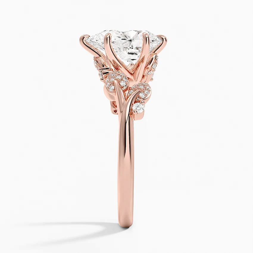 Pear Cut Diamond Leaf Engagement Ring, Nature Inspired Bridal Ring, Vine Style Diamond Ring