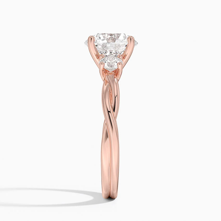 Twisted Three Stone Diamond Engagement Ring, Round Cut Center Diamond Ring, Minimalist Bridal Ring