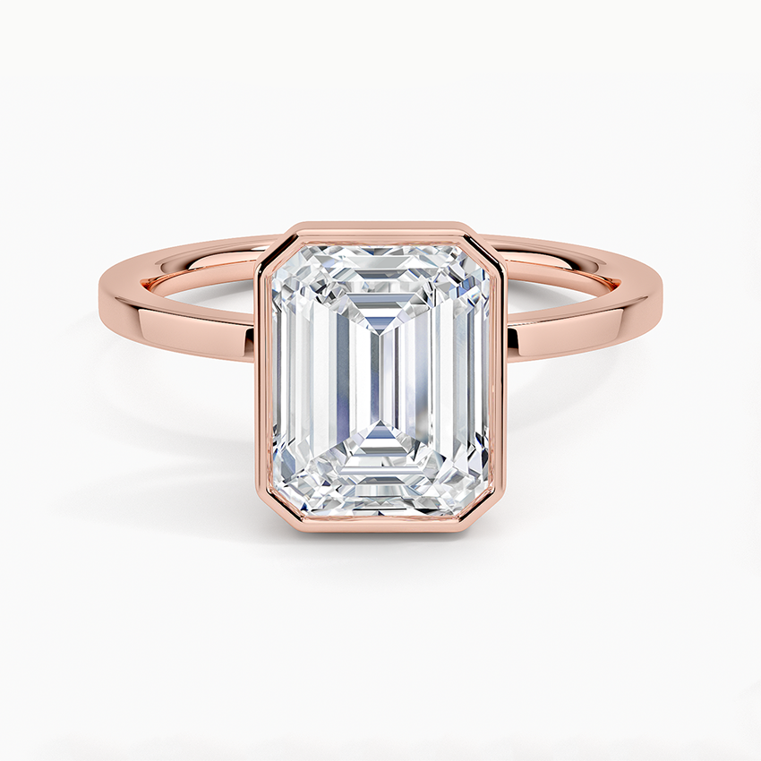 Emerald Cut Bezel Set Engagement Ring, Solitaire Diamond Ring, Minimalist Gold Ring