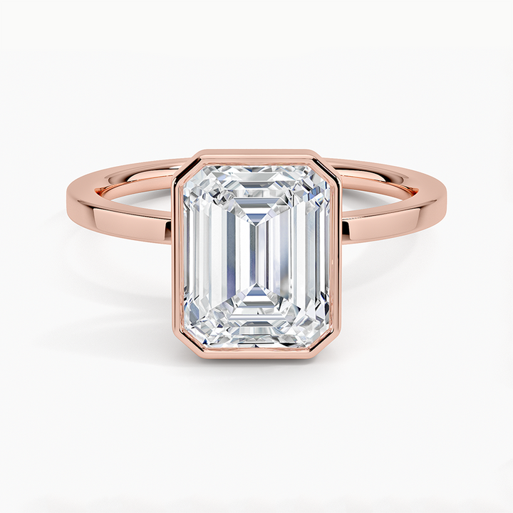 Emerald Cut Bezel Set Engagement Ring, Solitaire Diamond Ring, Minimalist Gold Ring