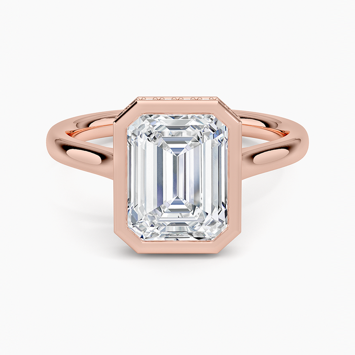 Emerald Cut Diamond Bezel Ring, Minimalist Engagement Ring, Modern Bridal Jewelry