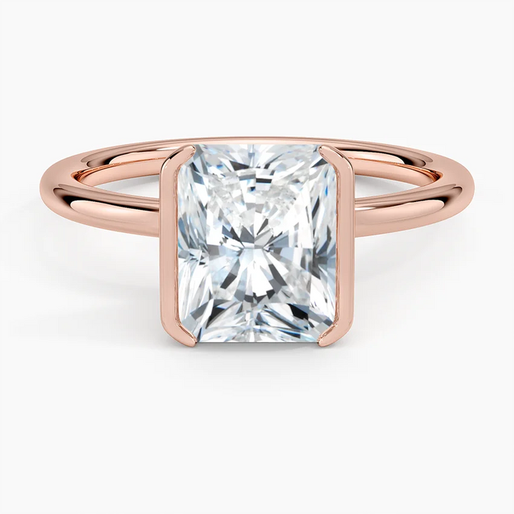 Radiant Cut Bezel Set Diamond Ring, Minimalist Solitaire Engagement Ring