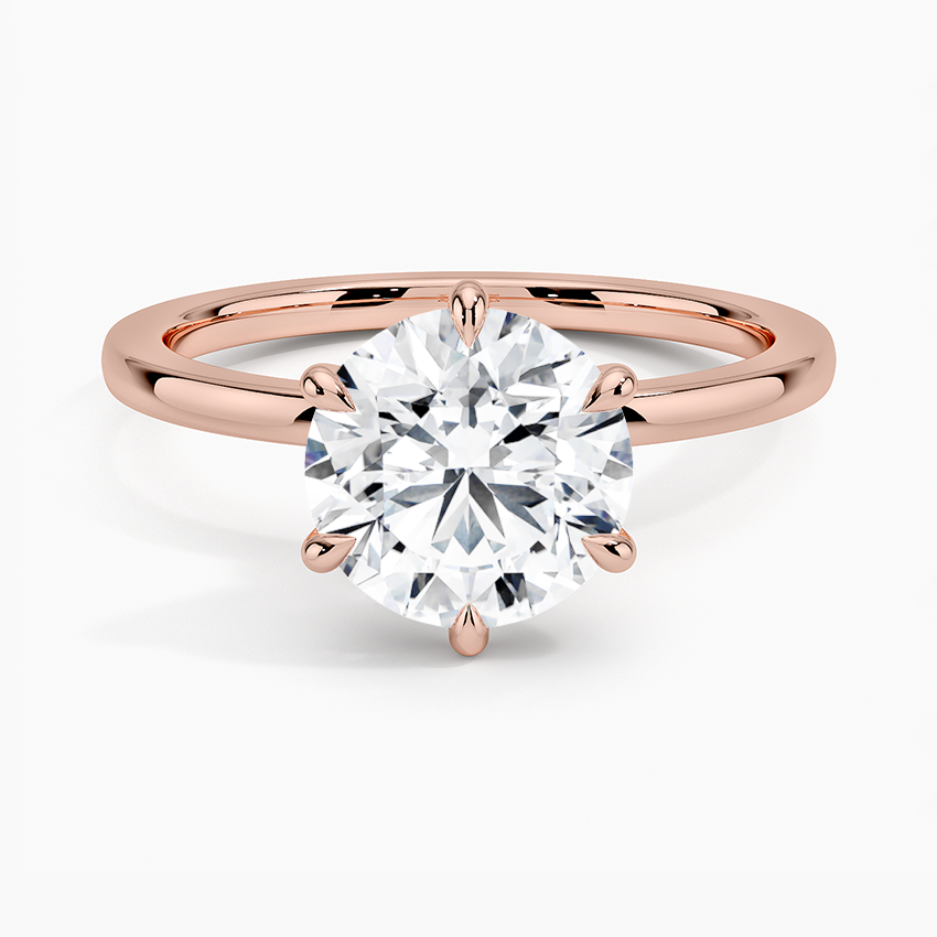 Round Cut Solitaire Engagement Ring, 6 Prong Diamond Ring, Classic Minimalist Bridal Ring