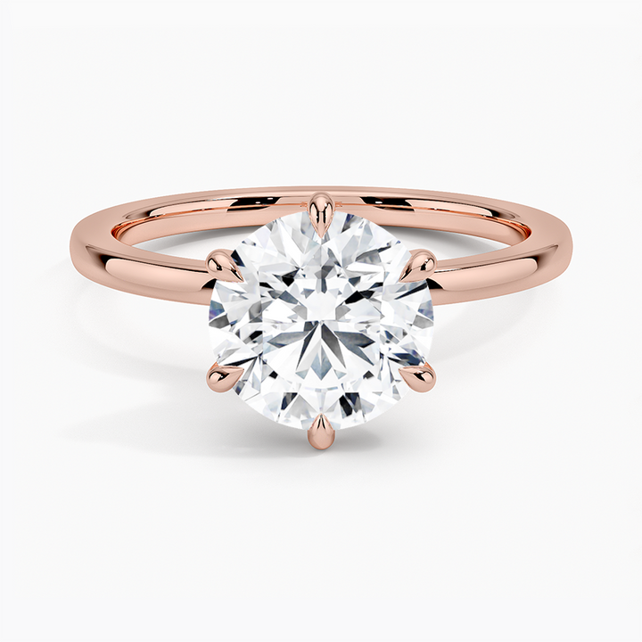 Round Cut Solitaire Engagement Ring, 6 Prong Diamond Ring, Classic Minimalist Bridal Ring