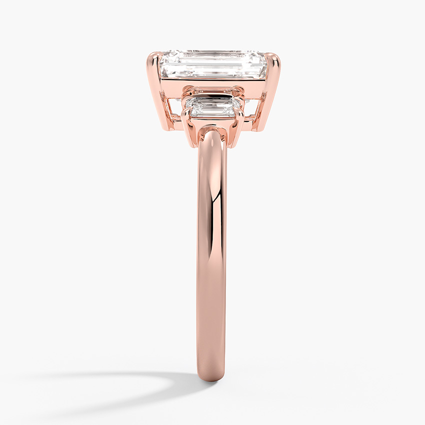 Emerald Cut Diamond Three Stone Ring, Engagement Ring, Classic Solitaire with Side Baguettes