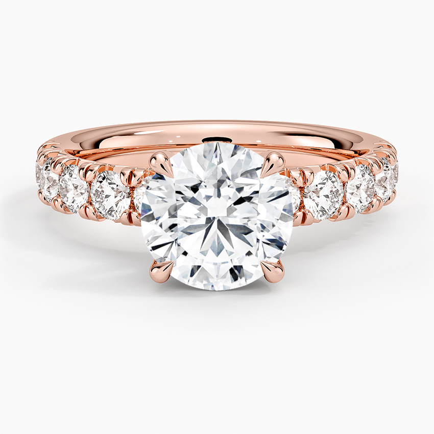Round Cut Moissanite Engagement Ring, Diamond Pave Band Ring, Hidden Halo Style Bridal Ring
