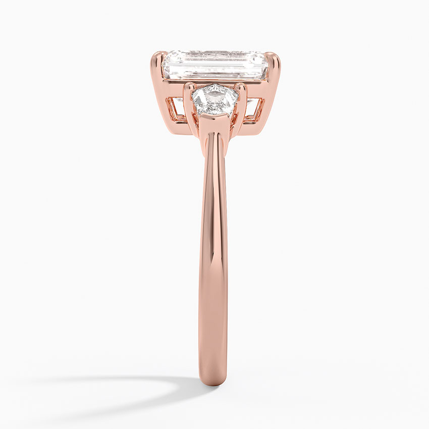 Emerald Cut Diamond Three Stone Engagement Ring, Trillion Side Diamond Ring, Bridal Ring