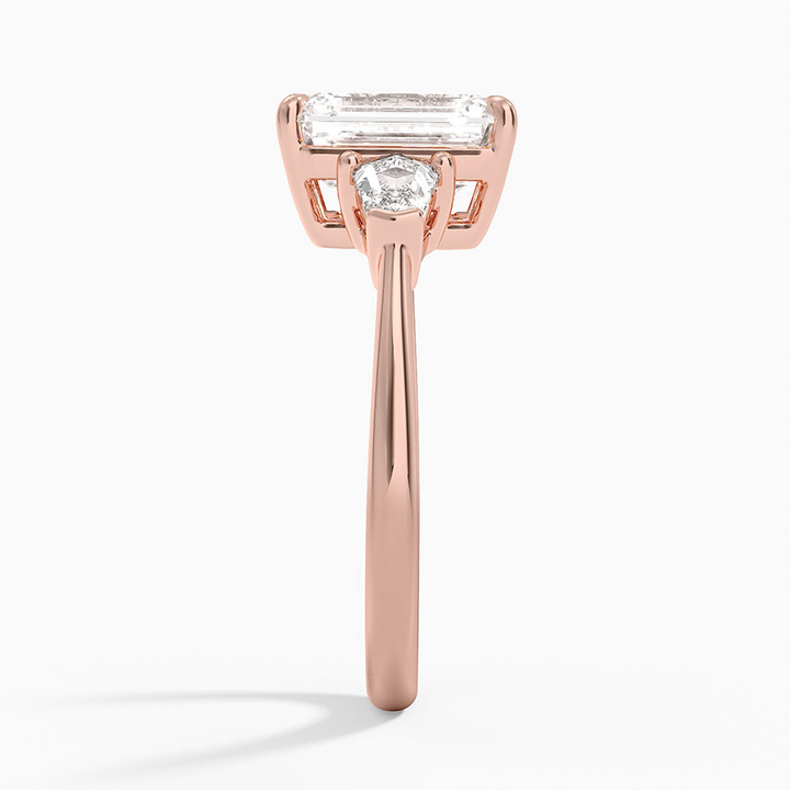 Emerald Cut Diamond Three Stone Engagement Ring, Trillion Side Diamond Ring, Bridal Ring