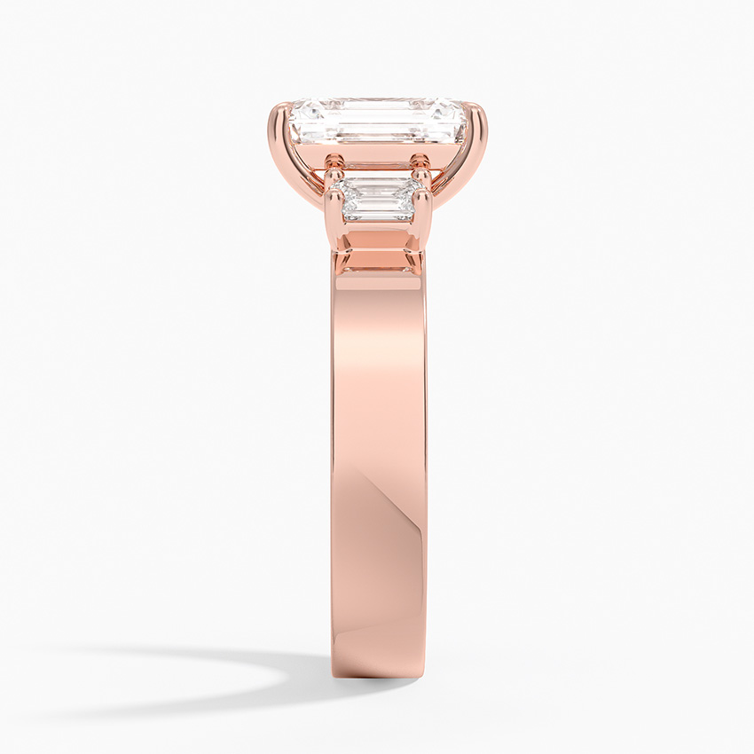 Emerald Cut Diamond Engagement Ring, Three Stone Diamond Ring, Wide Band Solitaire Ring