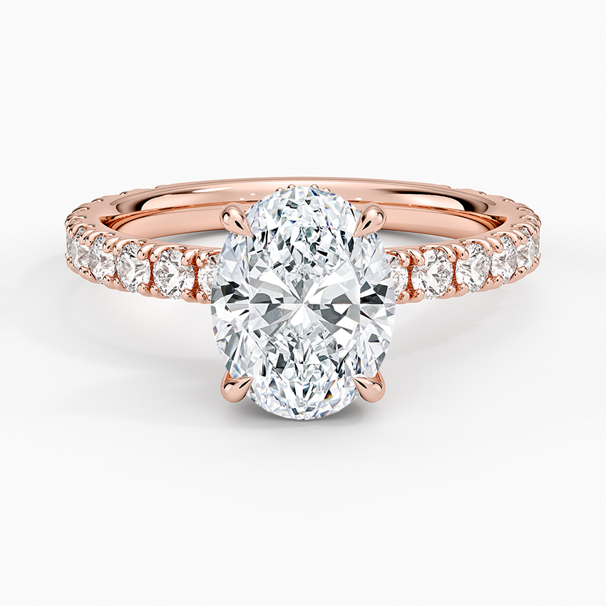 Oval Cut Diamond Engagement Ring, Pave Band Solitaire Ring, 4 Prong Oval Diamond Ring