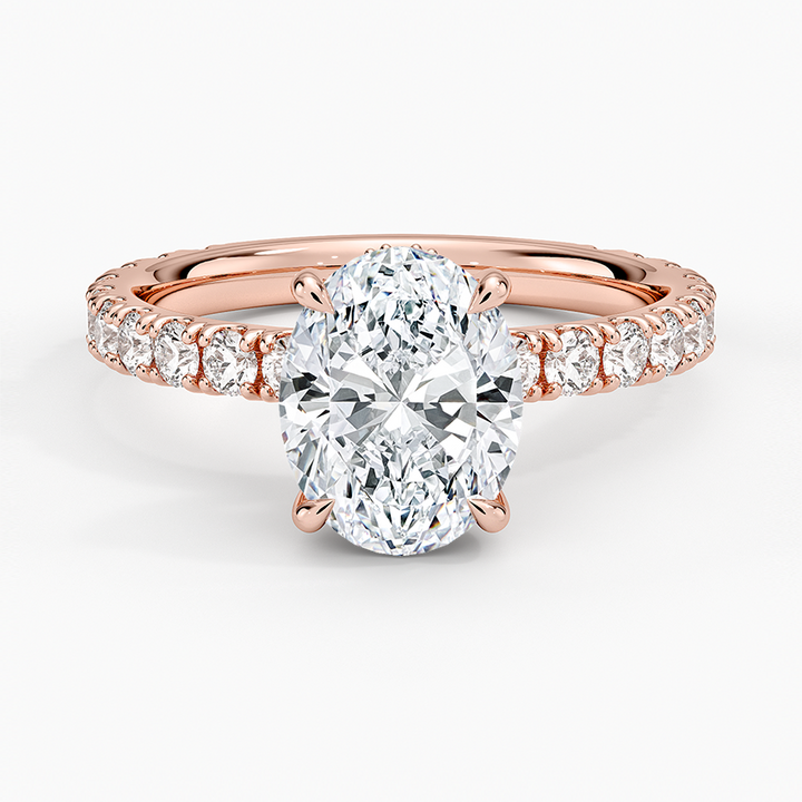 Oval Cut Diamond Engagement Ring, Pave Band Solitaire Ring, 4 Prong Oval Diamond Ring