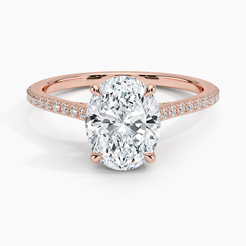 Oval Cut Moissanite Engagement Ring, Pavé Diamond Band Ring, Bridal Promise Ring
