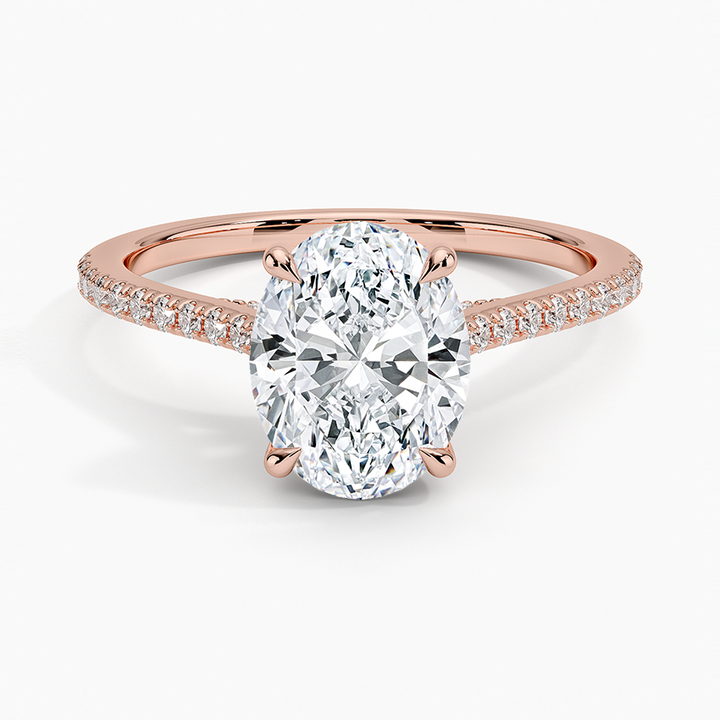 Oval Cut Moissanite Engagement Ring, Pavé Diamond Band Ring, Bridal Promise Ring