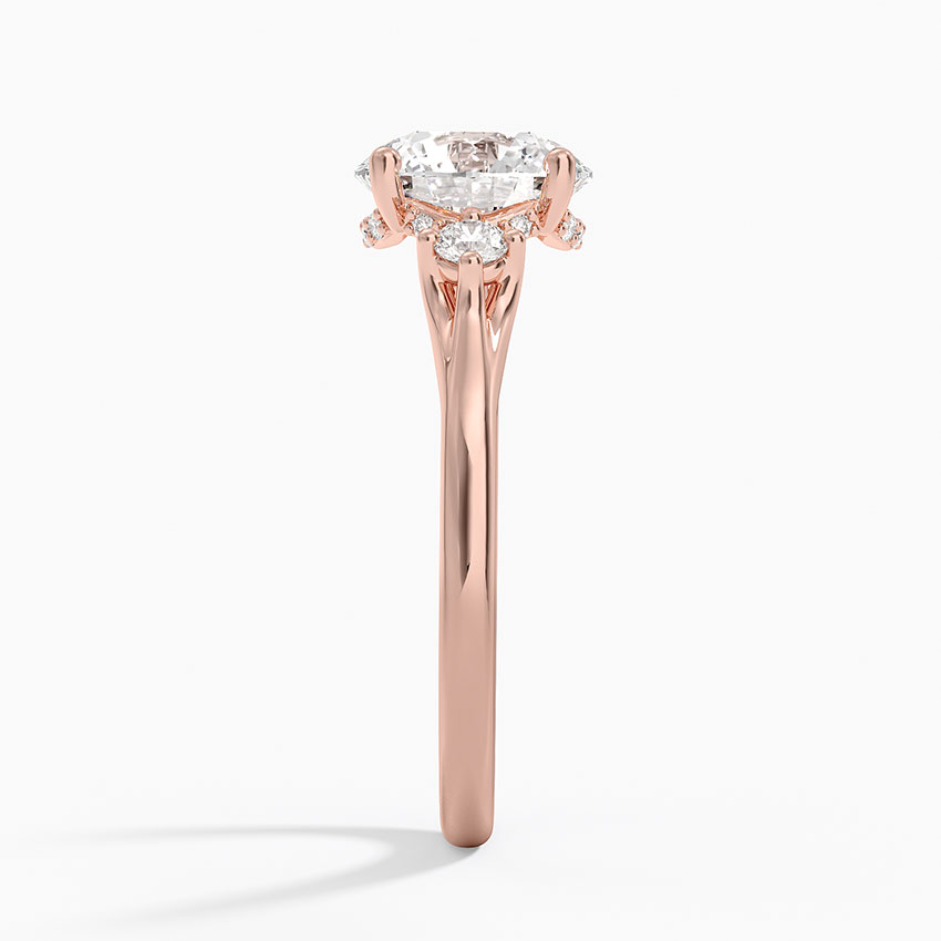 Round Cut Diamond Three Stone Engagement Ring, Solid Gold, Minimalist Side, Stone Ring