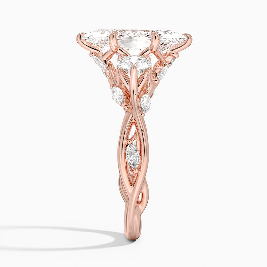 Marquise Cut Diamond Engagement Ring, 3 Stone Vine Style Ring, Unique Bridal Ring