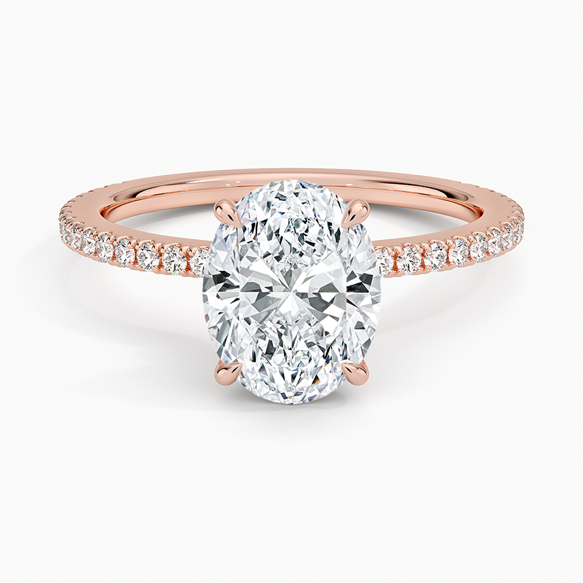Oval Cut Diamond Engagement Ring, Pave Diamond Band, Oval Solitaire Ring