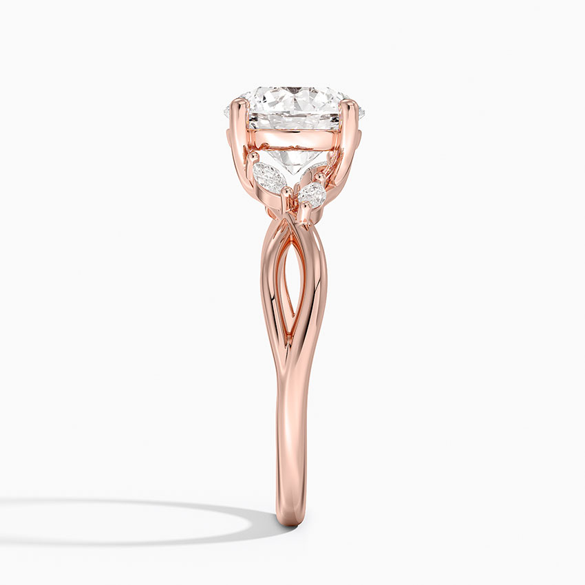 Round Cut Moissanite Engagement Ring, Infinity Twist Band Ring, Marquise Side Stone Ring, Solid Gold Promise Ring for Women