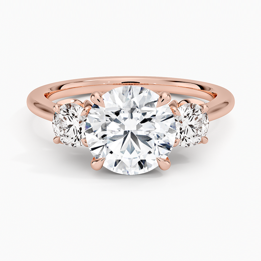 Round Cut Diamond Three Stone Engagement Ring, Classic Trilogy Ring, Anniversary Gift for Her
