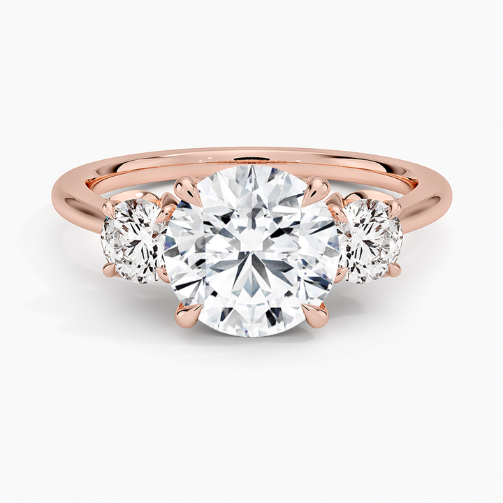 Round Cut Diamond Three Stone Engagement Ring, Classic Trilogy Ring, Anniversary Gift for Her
