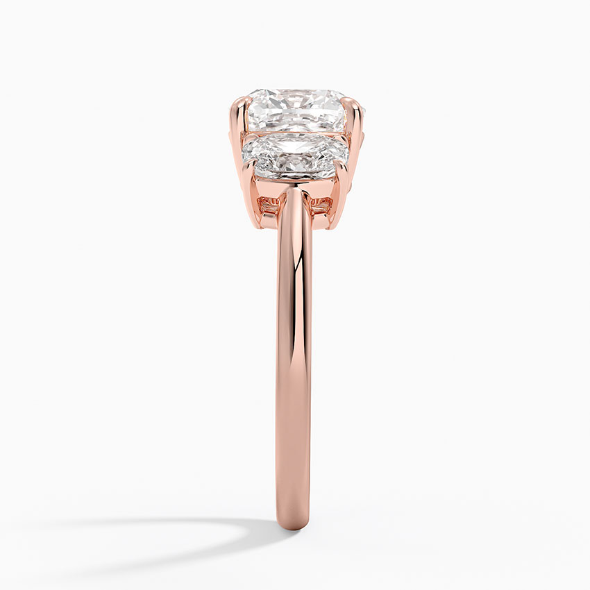 3 Stone Cushion Cut Diamond Engagement Ring, Hidden Halo Cushion Ring, Solid Gold Promise Ring