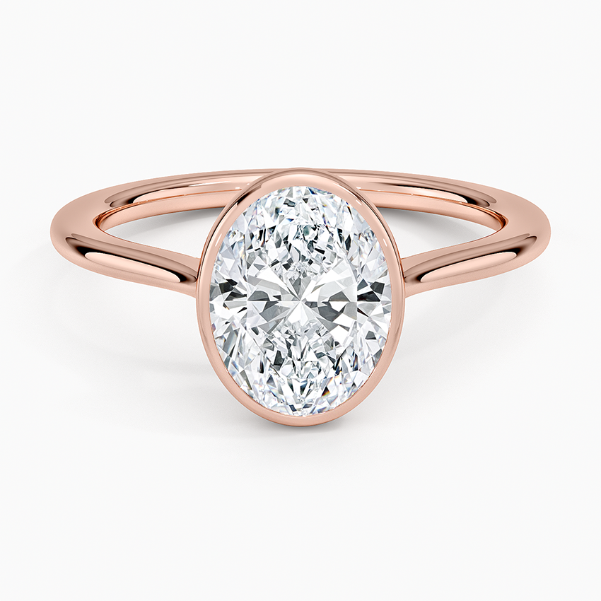Oval Bezel Set Diamond Engagement Ring, Minimalist Solitaire Ring