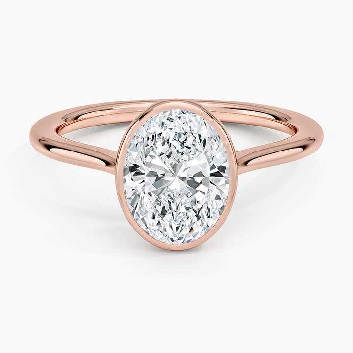 Oval Bezel Set Diamond Engagement Ring, Minimalist Solitaire Ring