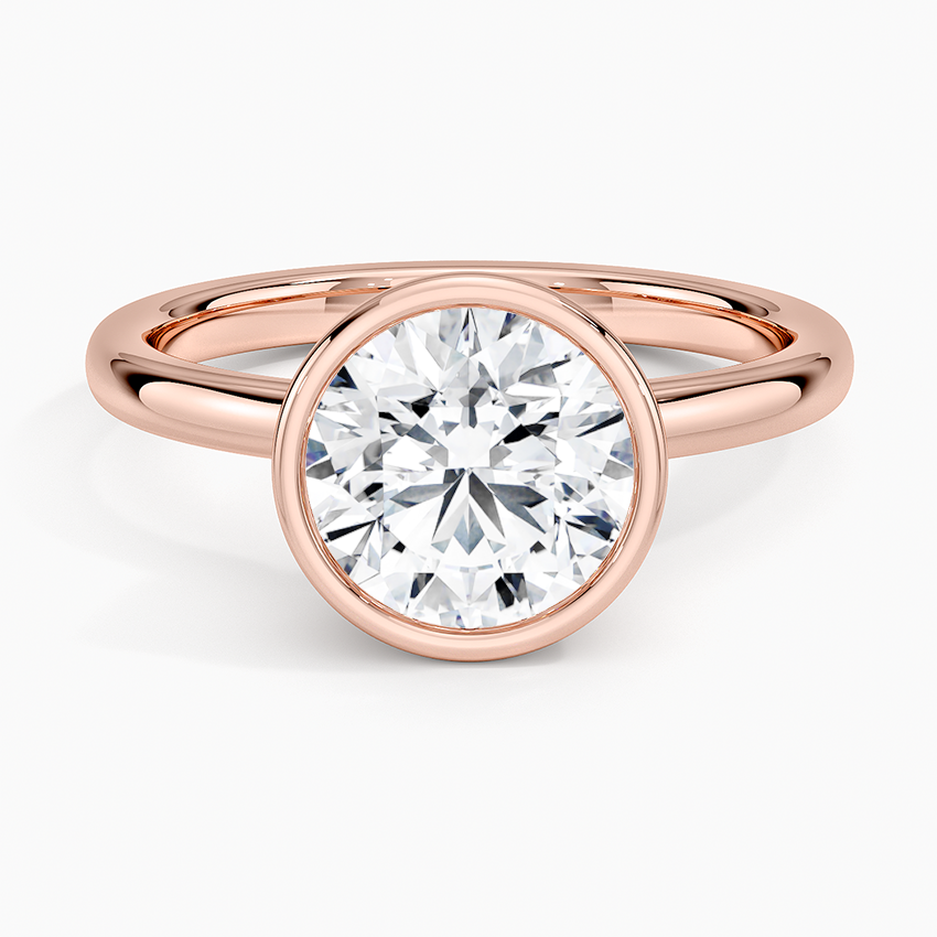 Round Cut Bezel Set Solitaire Diamond Ring, Minimalist Engagement Ring, Modern Bridal Jewelry