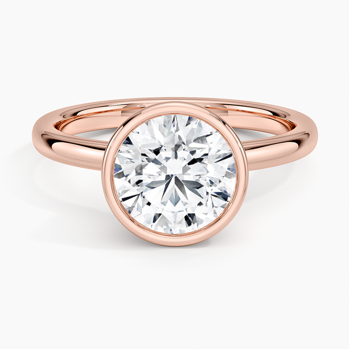 Round Cut Bezel Set Solitaire Diamond Ring, Minimalist Engagement Ring, Modern Bridal Jewelry