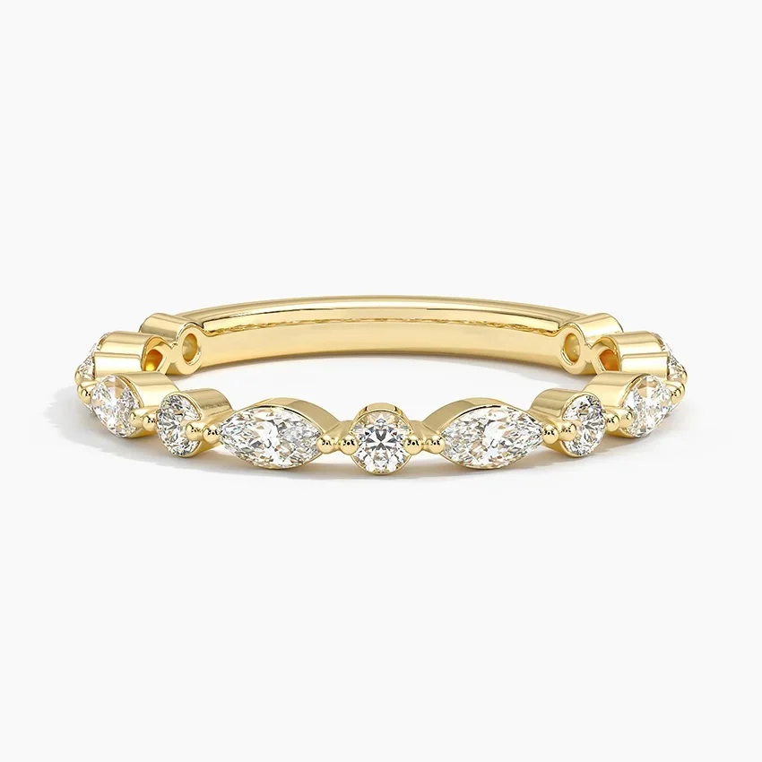 Marquise & Round Diamond Wedding Band, Curved Diamond Ring, Stackable Anniversary Band