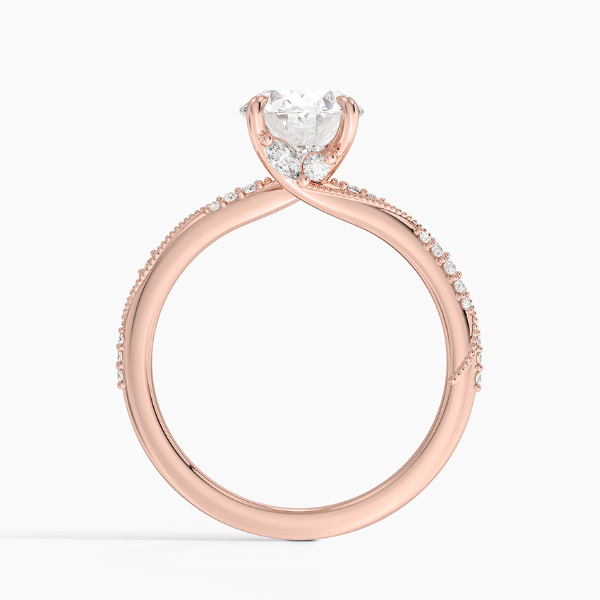 Oval Cut Moissanite Engagement Ring, Twisted Pave Diamond Band Ring, Unique Bridal Ring