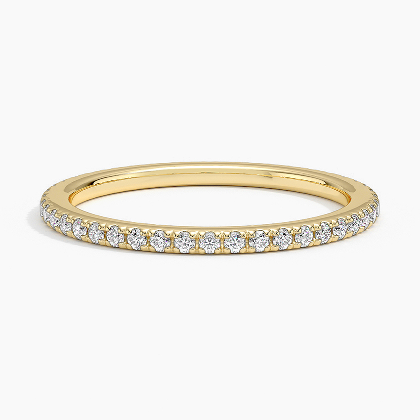Minimalist Diamond Wedding Band Ring, Thin Half Eternity Ring, Dainty Stacking Ring