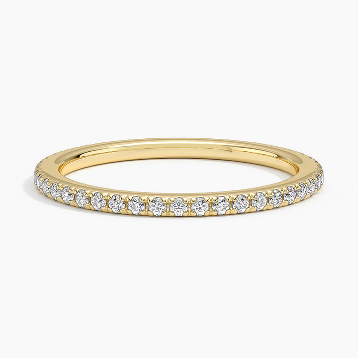 Minimalist Diamond Wedding Band Ring, Thin Half Eternity Ring, Dainty Stacking Ring