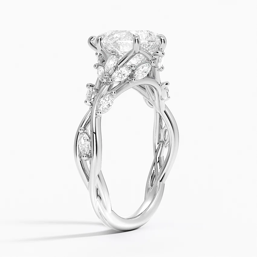 Pear Cut Moissanite Engagement Ring, Nature Inspired Vine Ring, Twisted Leaf Diamond Ring, Vintage Floral Bridal Ring, Solid Gold Promise Ring