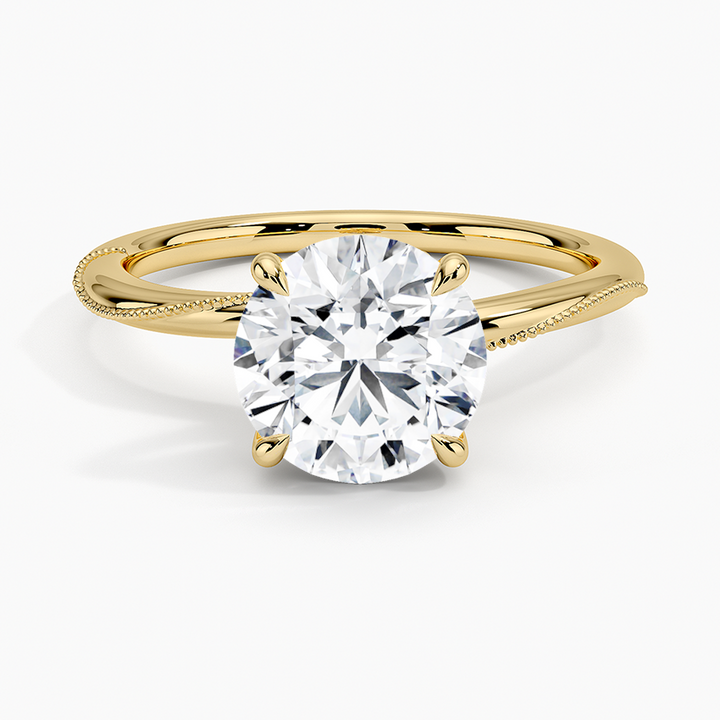 Round Cut Solitaire Engagement Ring, Twisted Pave Band Diamond Ring, Minimalist Promise Ring