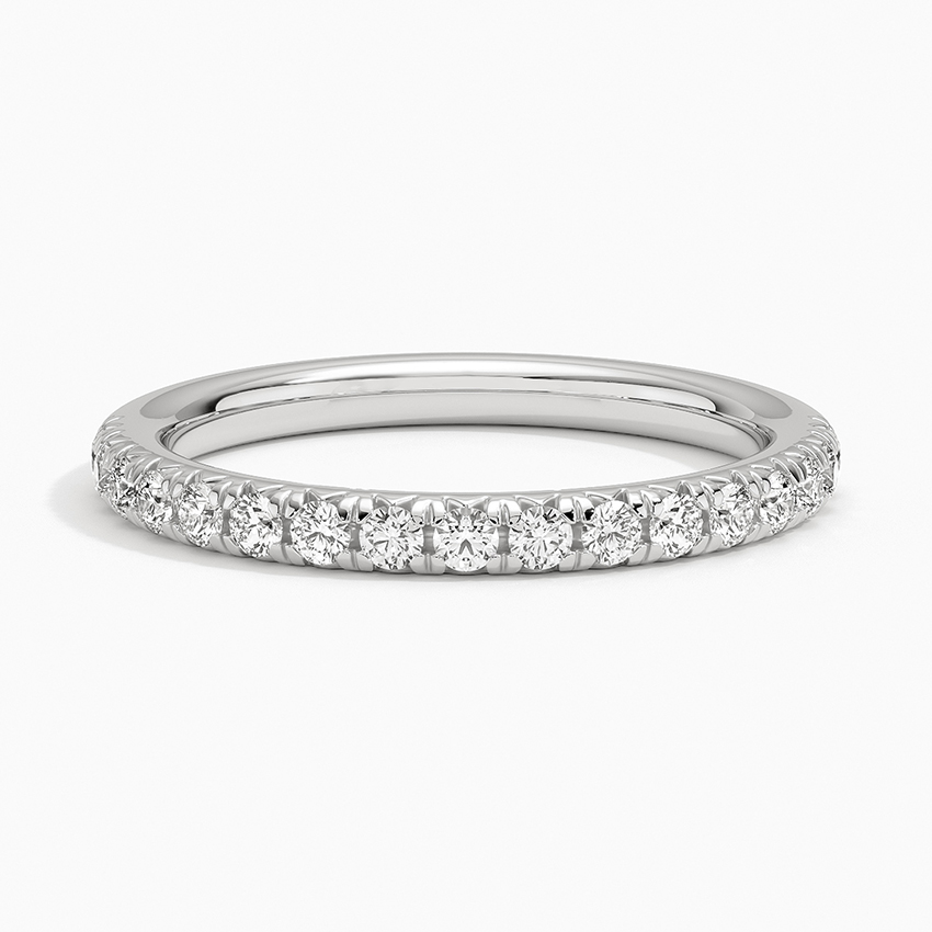 Diamond Half Eternity Ring, Thin Diamond Wedding Band, Solid Gold Stackable Ring