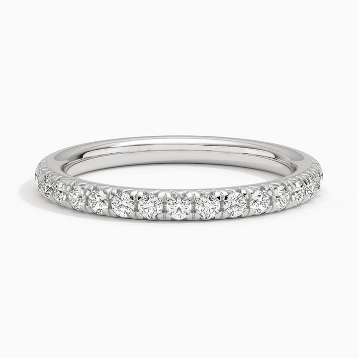 Diamond Half Eternity Ring, Thin Diamond Wedding Band, Solid Gold Stackable Ring