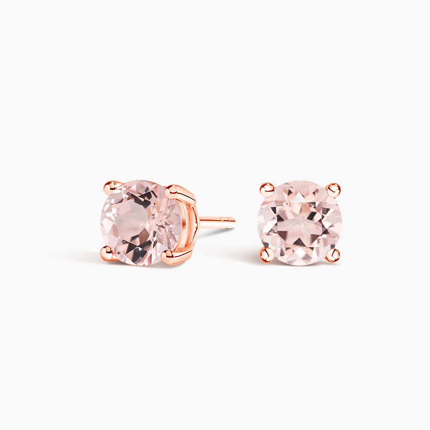Morganite Stud Earrings Rose Gold, Round Morganite Earrings, Minimalist Pink Gemstone Studs
