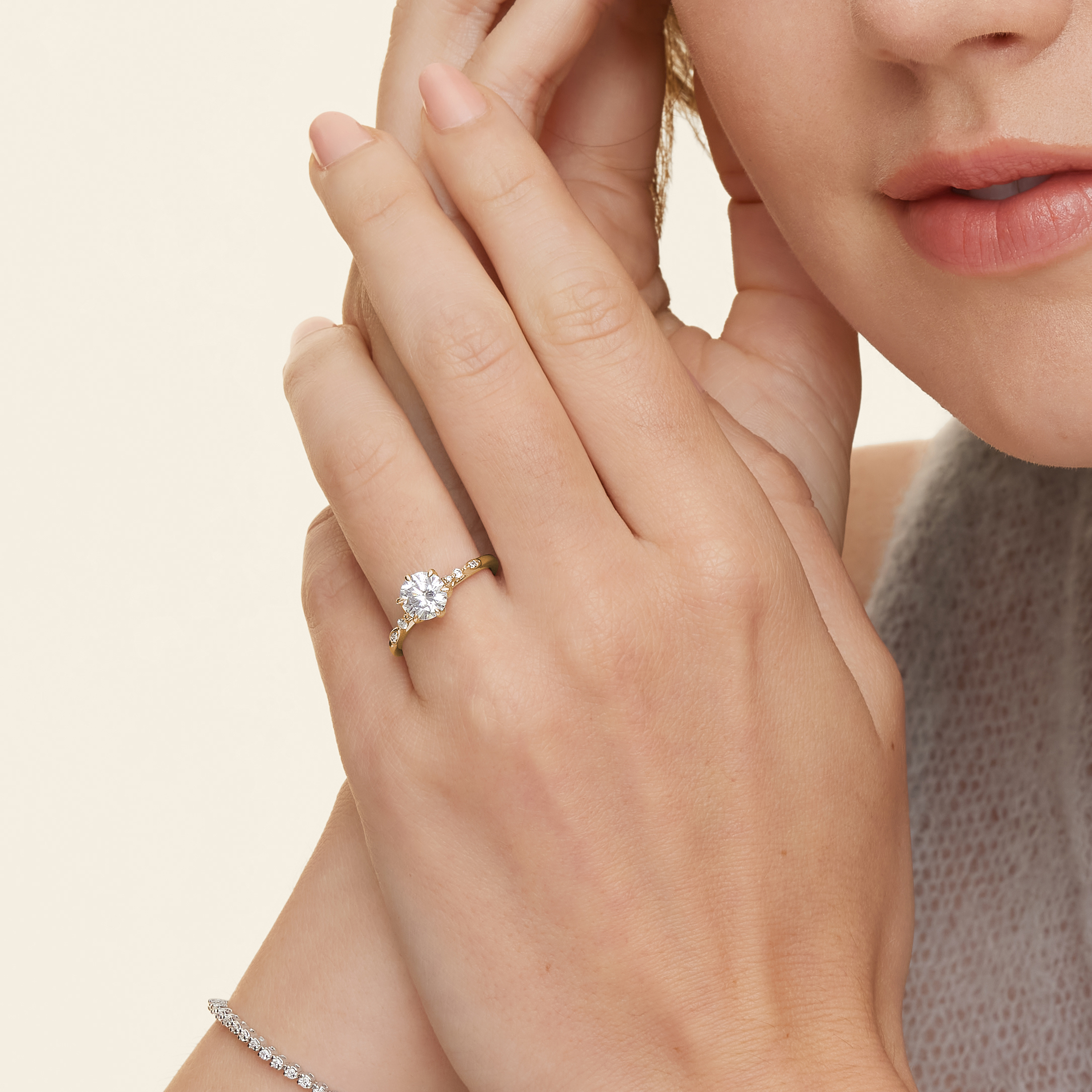 Oval Cut Diamond Engagement Ring, Leaf Inspired Pave Band, Nature Inspired Solitaire Ring