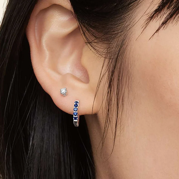 Blue Sapphire Huggie Hoop Earrings, , Minimalist September Birthstone Earrings, Everyday Small Hoop