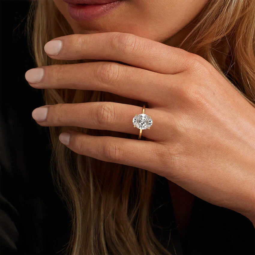 Oval Cut Diamond Solitaire Engagement Ring, Hidden Halo Setting, Minimalist Luxury Bridal Ring