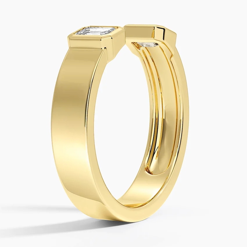 Emerald Cut Diamond Open Cuff Ring, Minimalist Double Stone Ring, Modern Adjustable Fine Jewelry