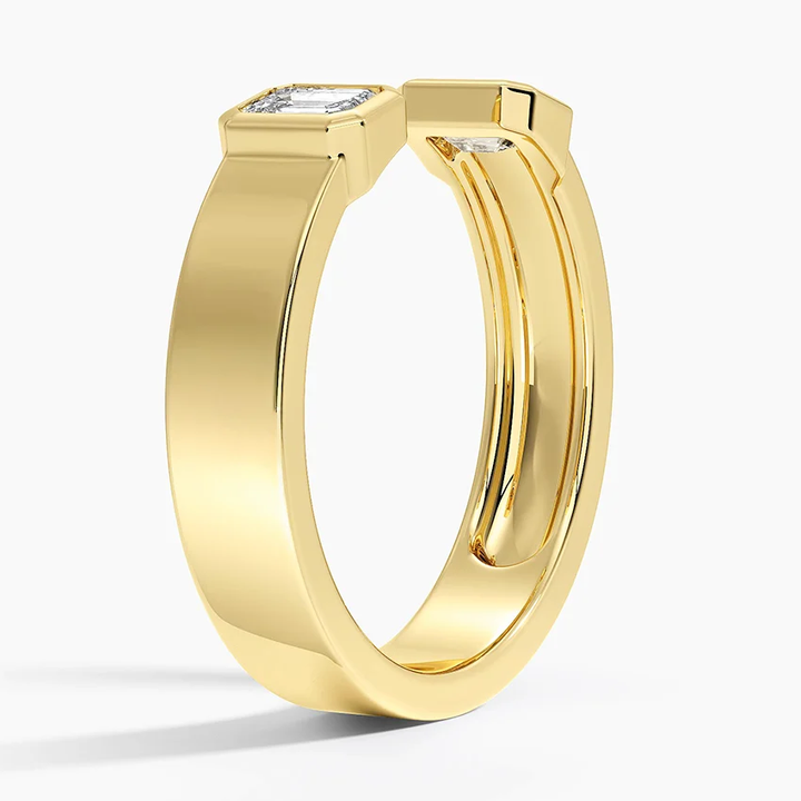 Emerald Cut Diamond Open Cuff Ring, Minimalist Double Stone Ring, Modern Adjustable Fine Jewelry